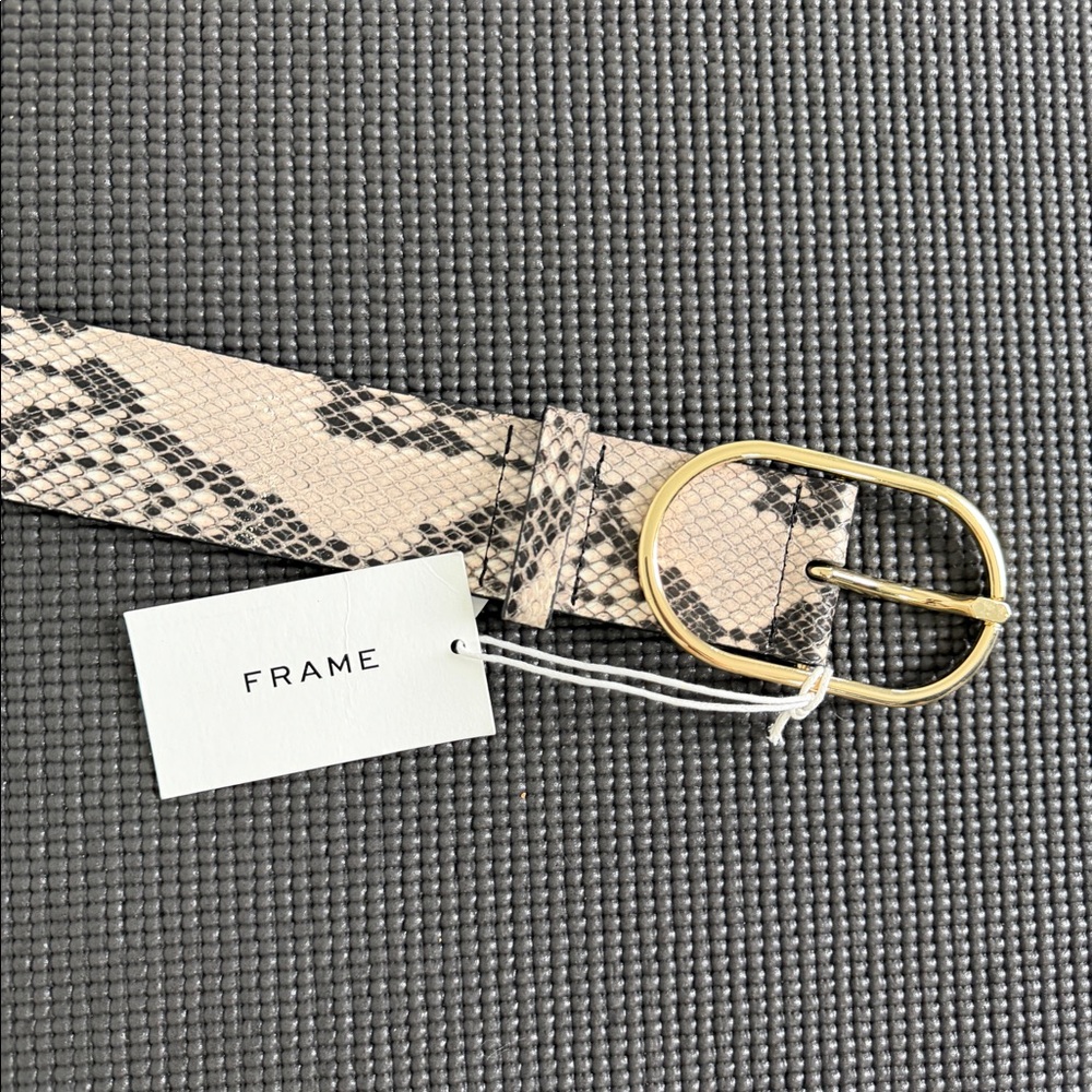 FRAME Grand Oval Snakeskin Leather Belt Gold Buckle NWT Size S
